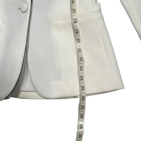 NWT L'AGENCE Women's Sz 2 White Blazer Satin Navy Contrast Lapel Smoking Jacket